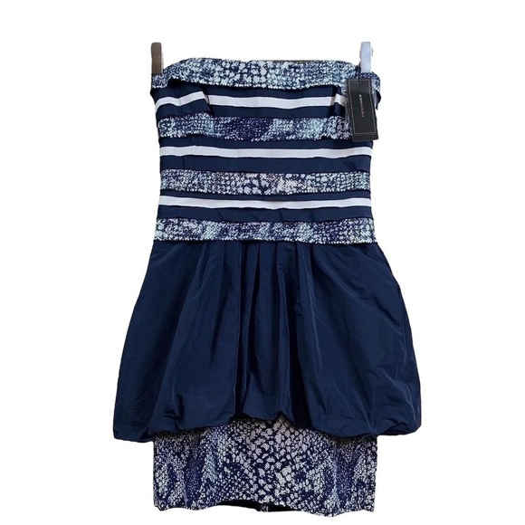 BCBG MaxAzria Milo Sequined Peplum Strapless Dress Navy White Size 2 - Picture 1 of 8